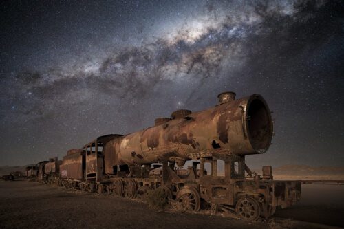 Train Cemetery Uyuni Bolivia Milky Way