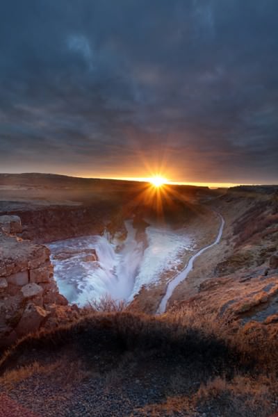 Gullfoss Falls Sunset Iceland