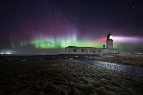 Aurora Noss Head Lighthouse Scotland