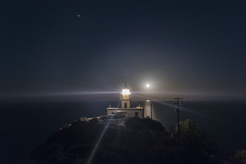 Santorini Lighthouse Moonlight